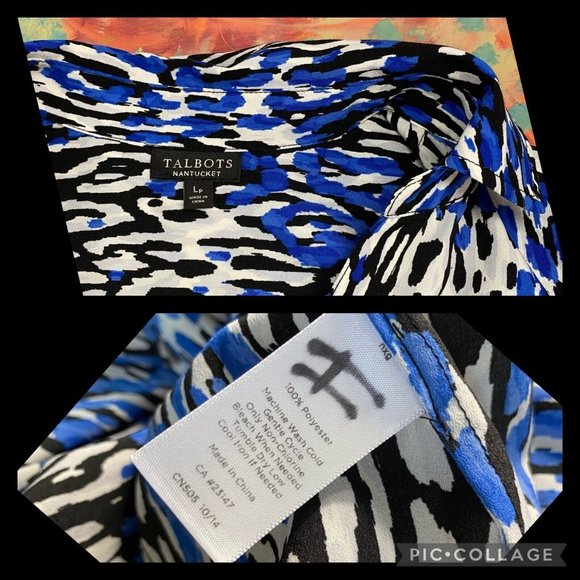 Talbots Nantucket Petites LP Multicolor Patterned Button Down Roll Tab Sleeves - Picture 12 of 12